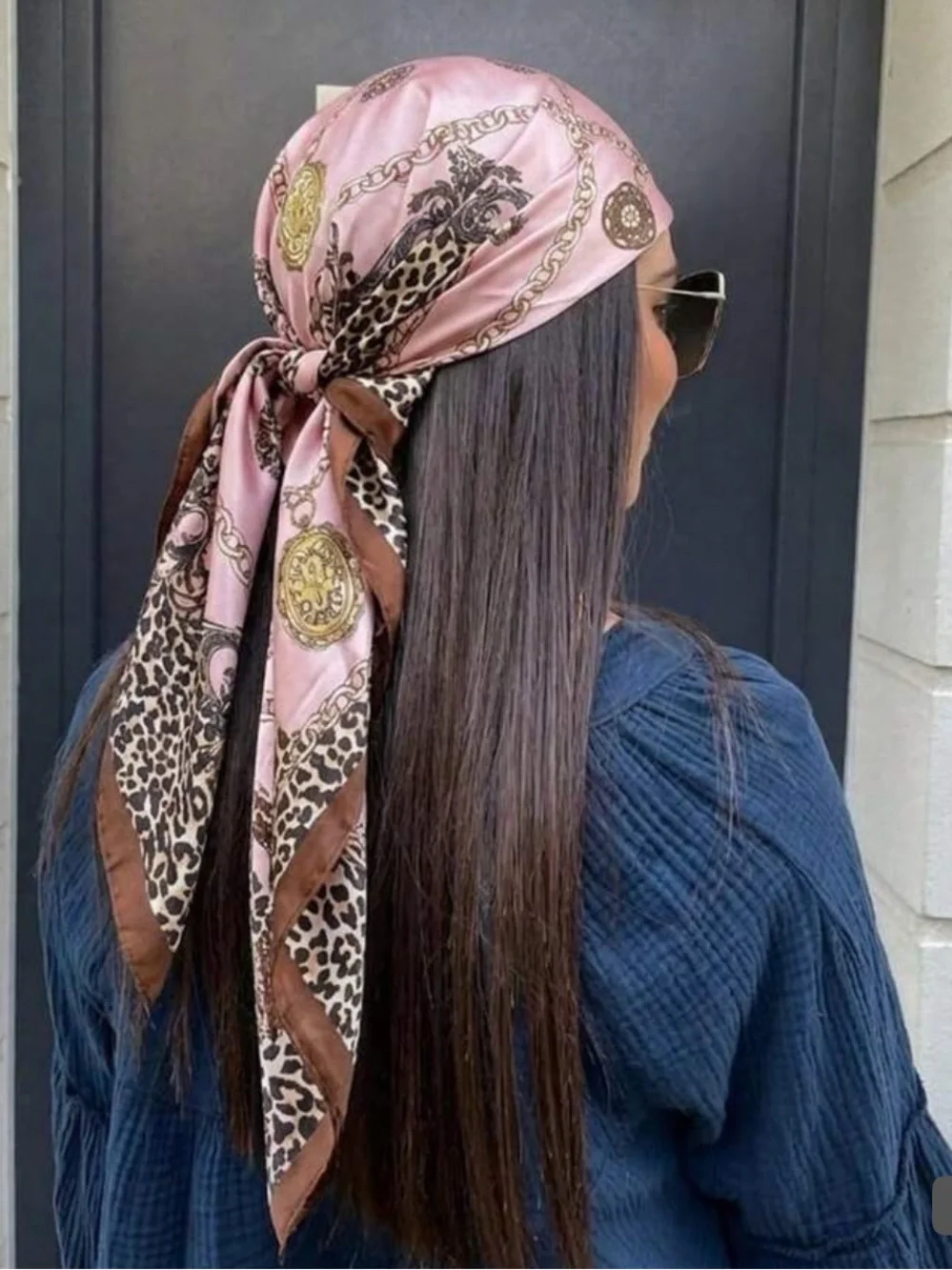 Silk Leopard-Print Head Scarf in Pink and Brown